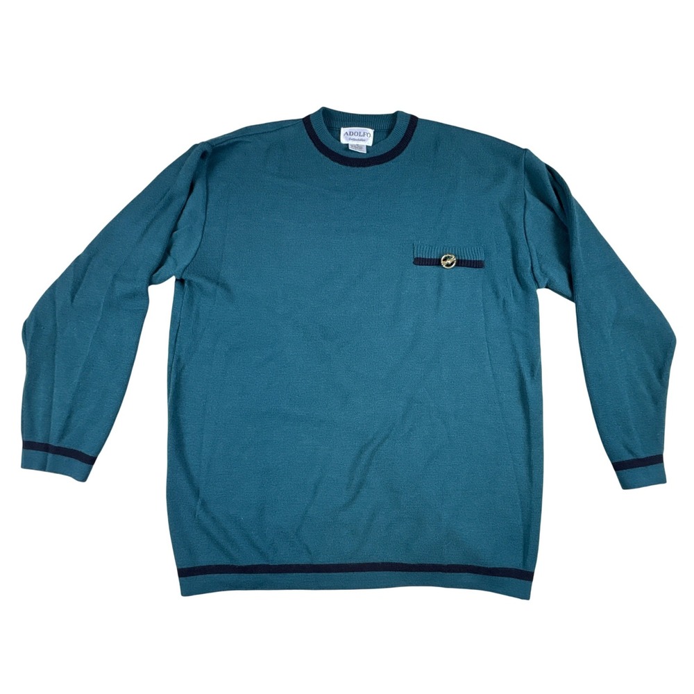 Adolfo Collectibles Sweater Women's Medium Teal Blue Pocket Luxury Preppy‎